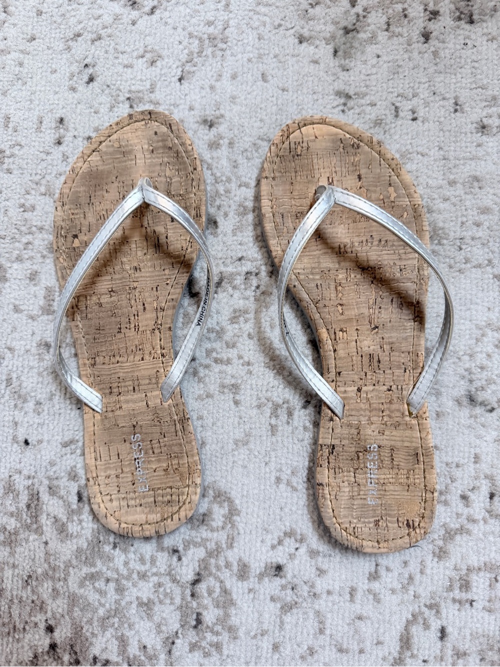 Express Metallic Silver Cork Flip-Flop Sandals